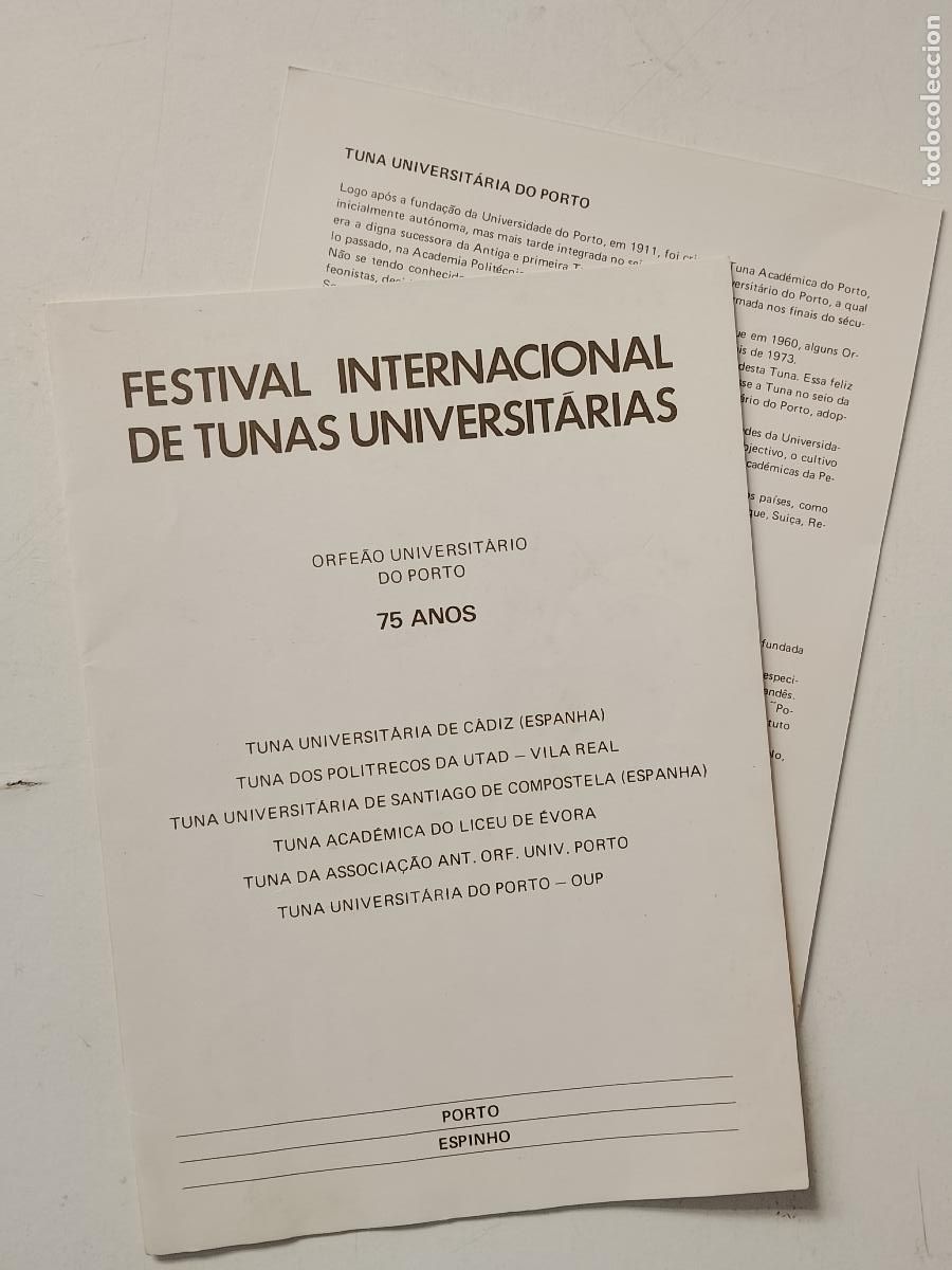 Otros art&iacute;culos de coleccionismo en papel: FESTIVAL INTERNACIONAL DE TUNAS UNIVERSITARIAS CADIZ CILA REAL SANTIAGO DE COMPOSTELA EVORA PORTO