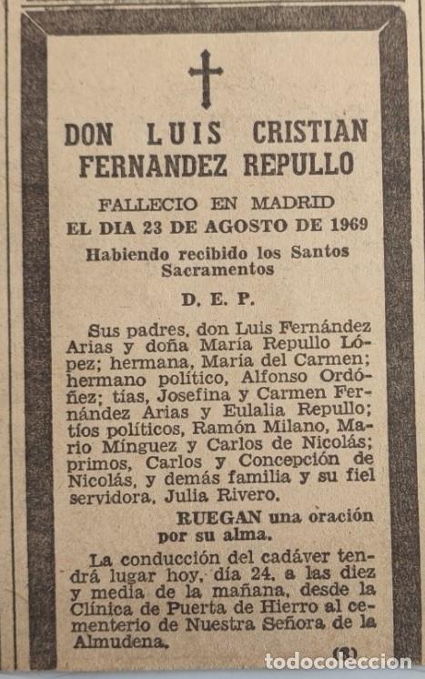 Otros art&iacute;culos de coleccionismo en papel: LUIS FERNANDEZ CRISTIAN REPULLO, MADRID 1969, ESQUELA DE PERIODICO
