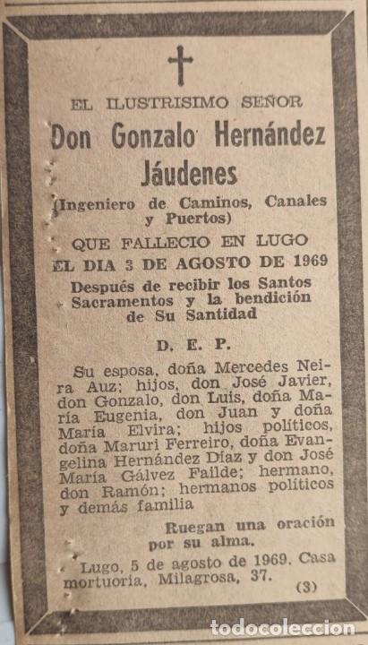Otros art&iacute;culos de coleccionismo en papel: ILUSTRISIMO, GONZALO HERN&Aacute;NDEZ J&Aacute;UDENES, INGENIERO, MADRID 1969, ESQUELA DE PERIODICO