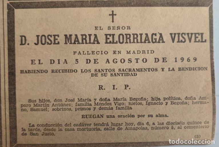 Otros art&iacute;culos de coleccionismo en papel: JOSE MARIA ELORRIAGA VISVEL, MADRID 1965, ESQUELA DE PERIODICO