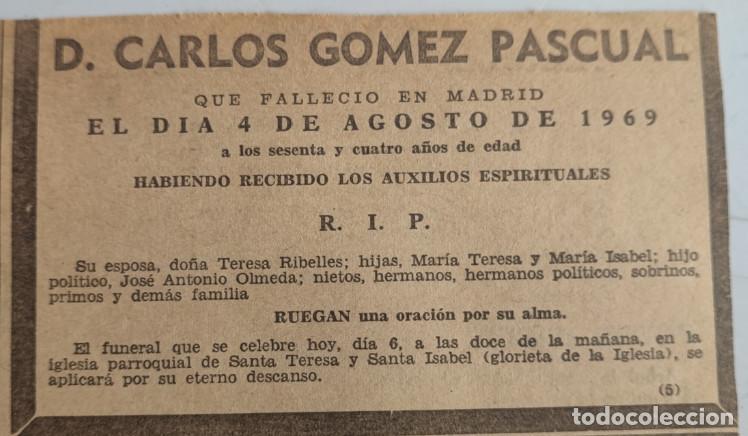 Otros art&iacute;culos de coleccionismo en papel: CARLOS GOMEZ PASCUAL, MADRID 1969, ESQUELA DE PERIODICO