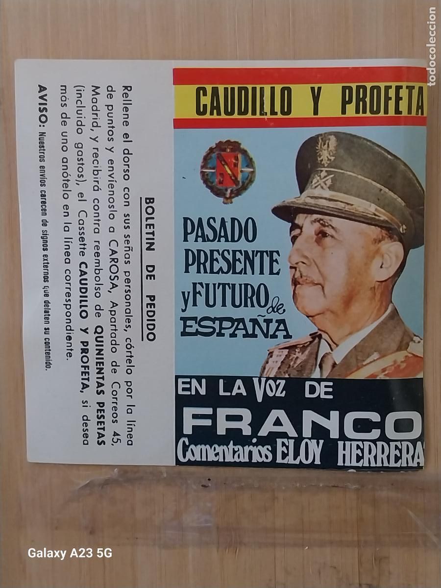 Otros art&iacute;culos de coleccionismo en papel: FRANCO CAUDILLO Y PROFETA CARATULA DE CASETE CASETTE ELOY HERRERA 10.2CMS CUPON DE ENVIO