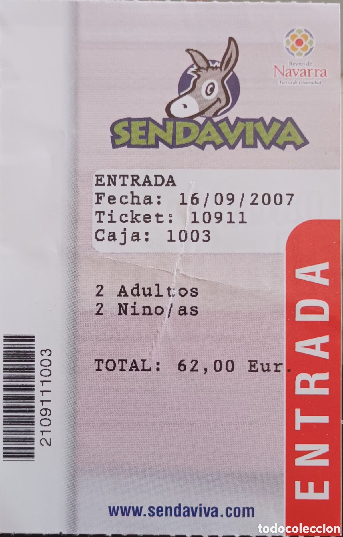 Otros art&iacute;culos de coleccionismo en papel: ENTRADA PARQUE SENDAVIVA
