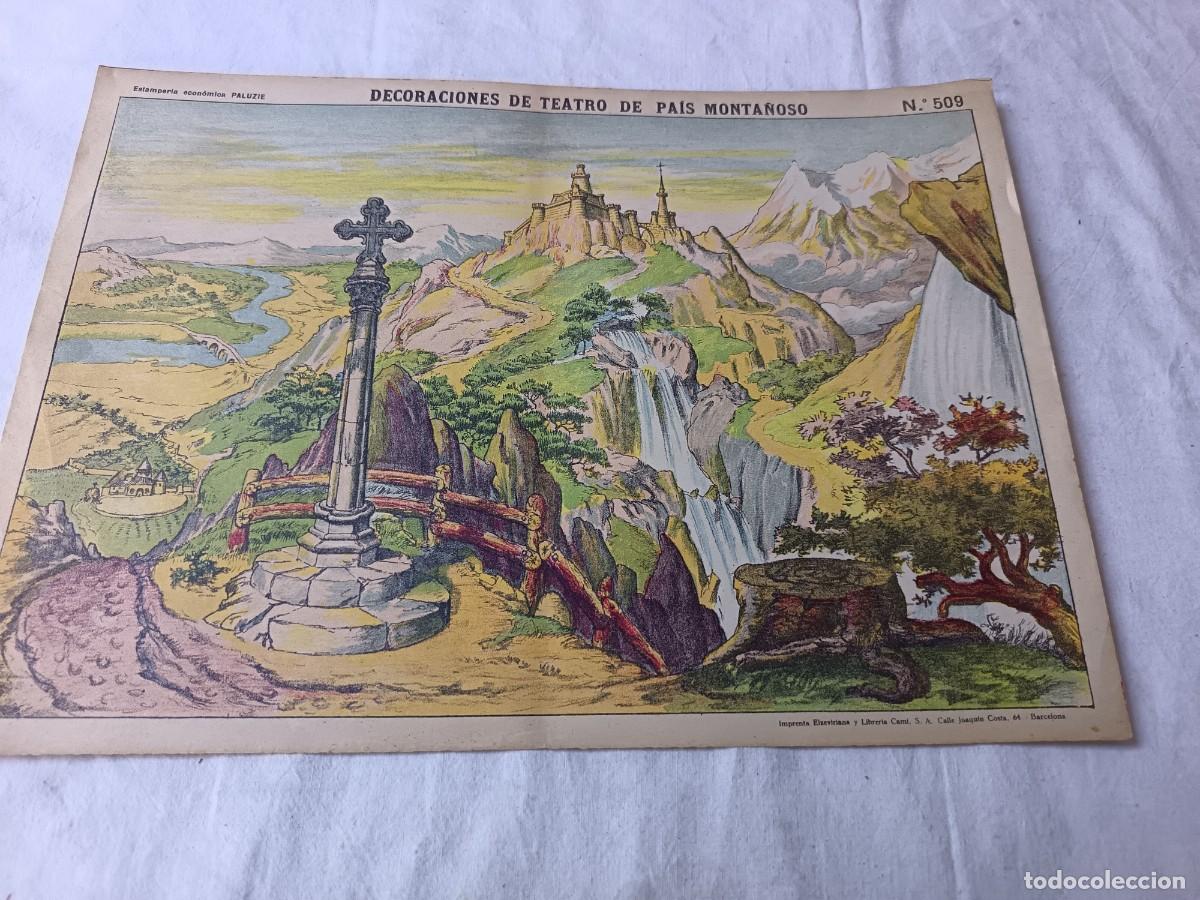 Outros artigos de papel: S. XIX, Antigua Hoja de Paluzie, Decoraciones de Teatro, Pa&iacute;s Monta&ntilde;oso, N&ordm; 509