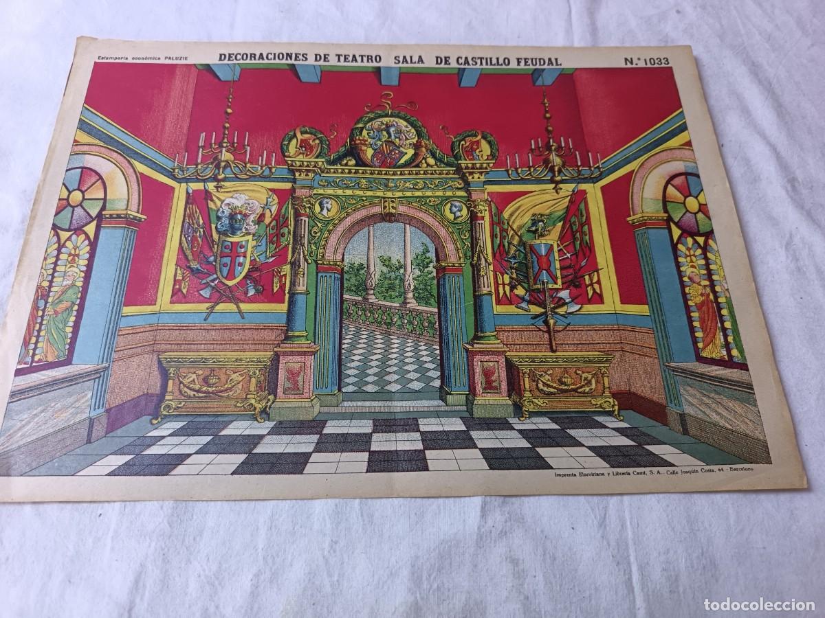 Outros artigos de papel: S. XIX, Antigua Hoja de Paluzie, Decoraciones de Teatro, Sala de Castillo Feudal, N&ordm; 1033