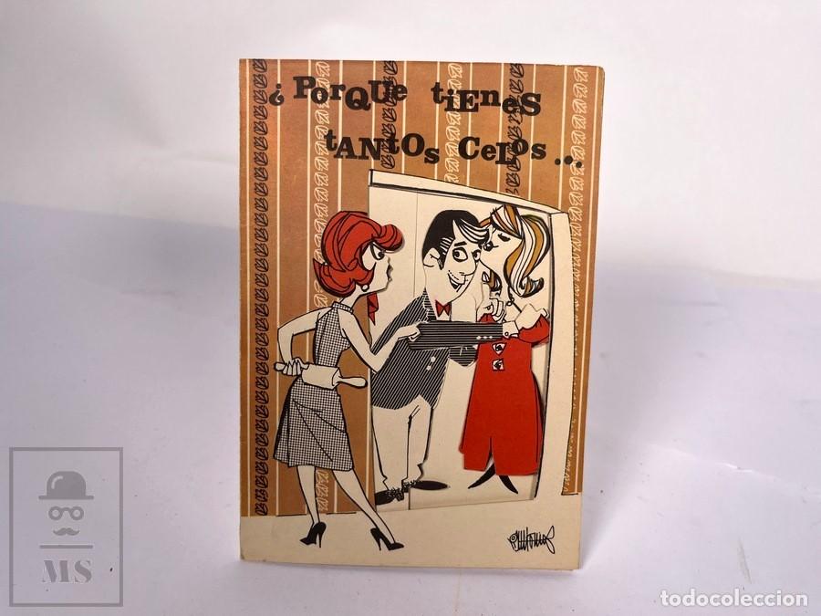 Otros art&iacute;culos de coleccionismo en papel: Tarjeta de Felicitaci&oacute;n Troquelada - &iquest; Porque Tienes Tantos Celos? - Dibujante Antonio - A&ntilde;os 50