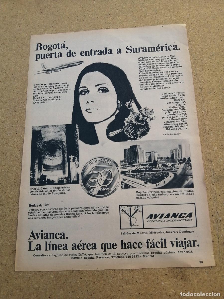 Otros art&iacute;culos de coleccionismo en papel: ANUNCIO. AVIANCA, LA LINEA INTERNACIONAL COLOMBIANA