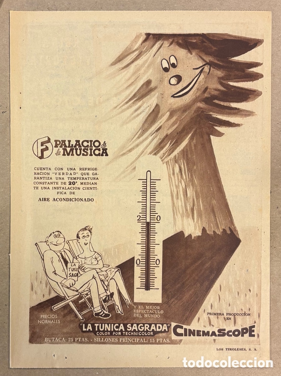 Otros art&iacute;culos de coleccionismo en papel: CINE PALACIO DE LA M&Uacute;SICA (MADRID) AIRE ACONDICIONADO. ANUNCIO PUBLICITARIO PERI&Oacute;DICO ABC A&Ntilde;OS 50