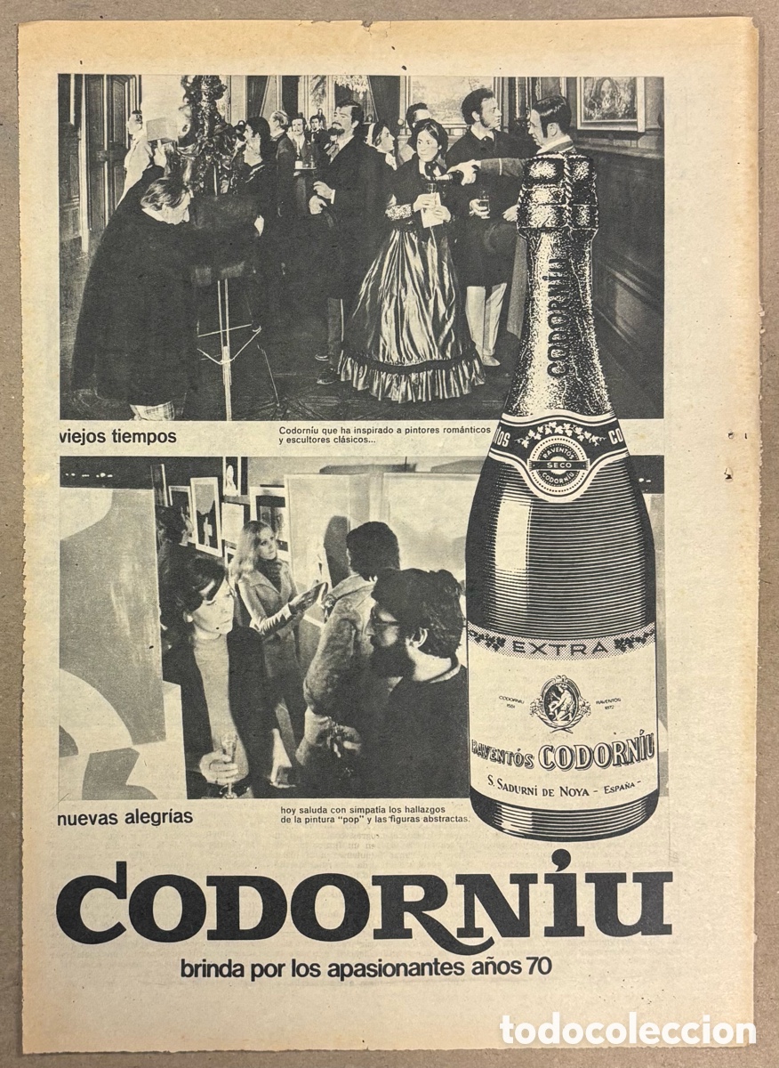Otros art&iacute;culos de coleccionismo en papel: CAVA CODORNIU. ANUNCIO PUBLICITARIO PERI&Oacute;DICO ABC A&Ntilde;OS 70.