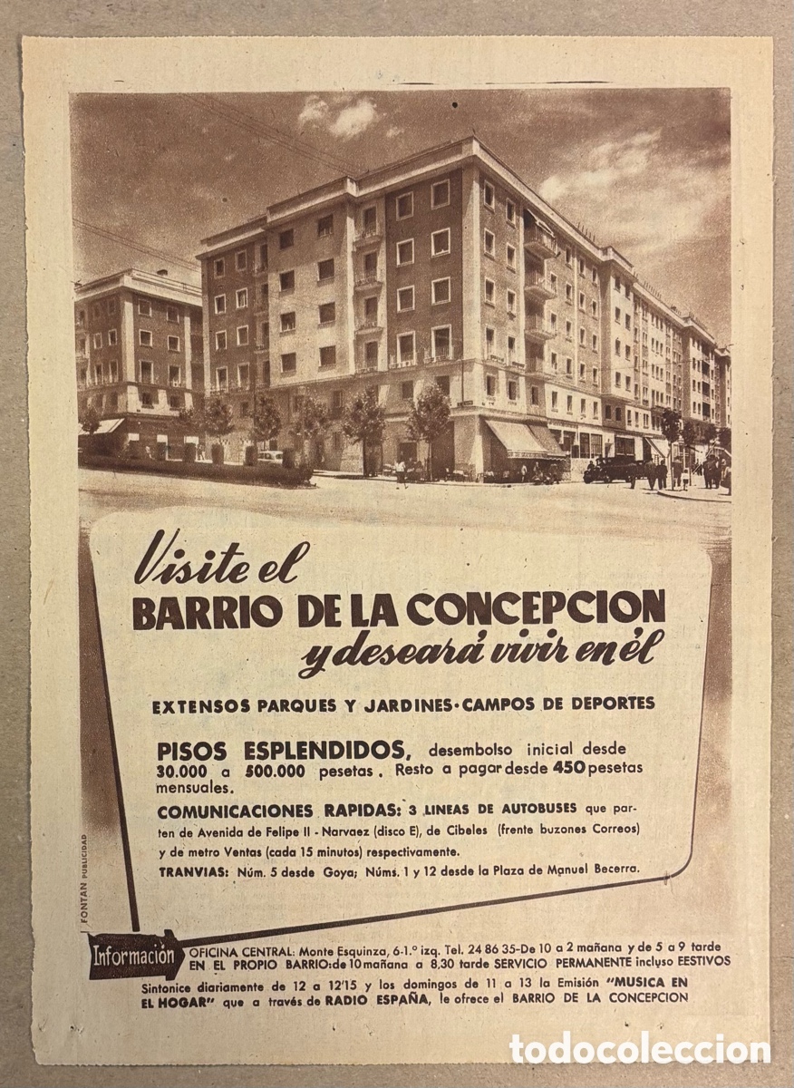 Otros art&iacute;culos de coleccionismo en papel: PROMOCI&Oacute;N BARRIO DE LA CONCEPCI&Oacute;N (MADRID). ANUNCIO PUBLICITARIO PERI&Oacute;DICO ABC A&Ntilde;OS 50.