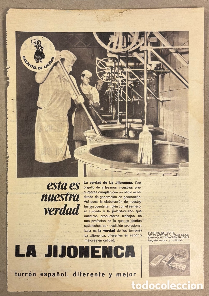 Otros art&iacute;culos de coleccionismo en papel: TURR&Oacute;N LA JIJONENCA. ANUNCIO PUBLICITARIO PERI&Oacute;DICO ABC A&Ntilde;OS 50-60