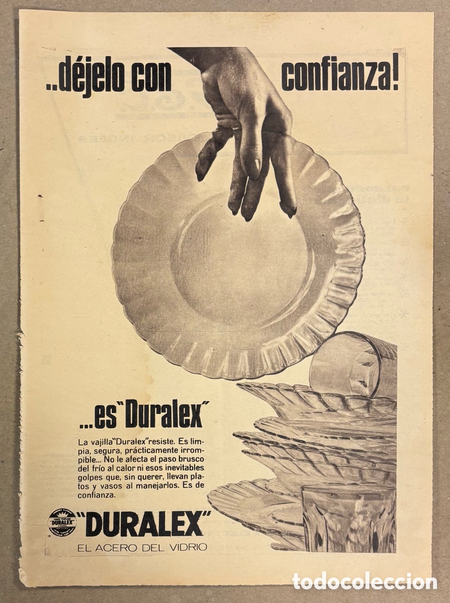 Otros art&iacute;culos de coleccionismo en papel: VAJILLA DURALEX. ANUNCIO PUBLICITARIO PERI&Oacute;DICO ABC A&Ntilde;OS 50-60.