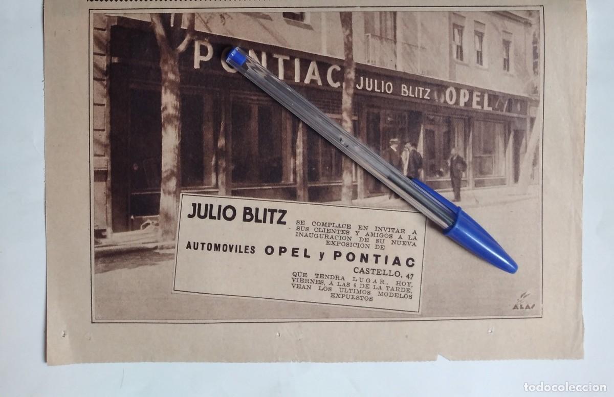 Otros art&iacute;culos de coleccionismo en papel: JULIO BLITZ CONCESIONARIO AUTOMOVILES PONTIAC OPEL CALLE CASTELLO 47 MADRID RECORTE PRENSA A&Ntilde;O 1936