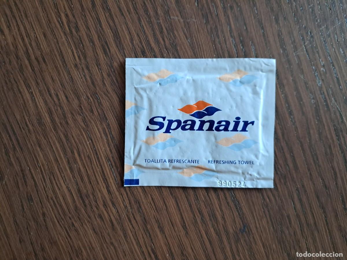 Otros art&iacute;culos de coleccionismo en papel: toallita refrescante de publicidad, Spanair, transporte a&eacute;reo.