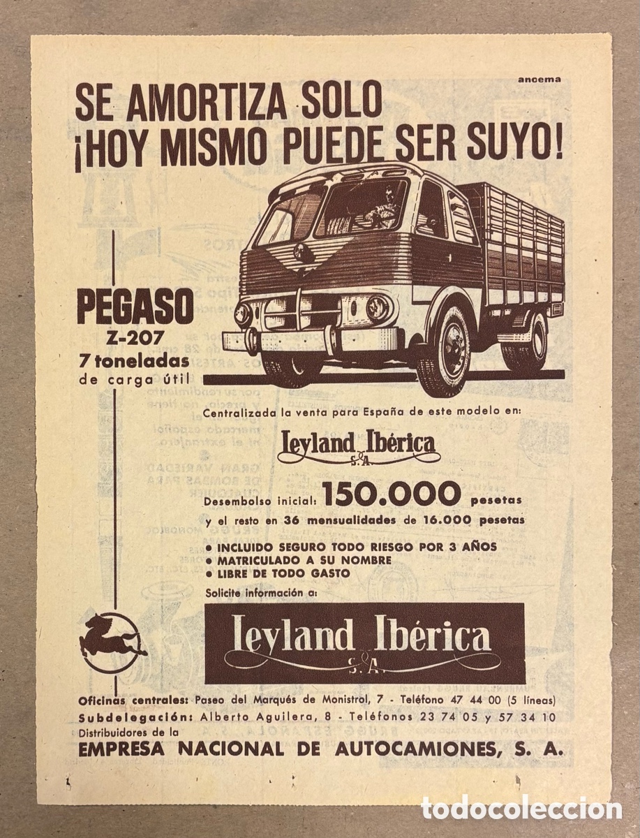 Otros art&iacute;culos de coleccionismo en papel: CAMI&Oacute;N PEGASO Z-207. ANUNCIO PUBLICITARIO PERI&Oacute;DICO ABC DE 1960.