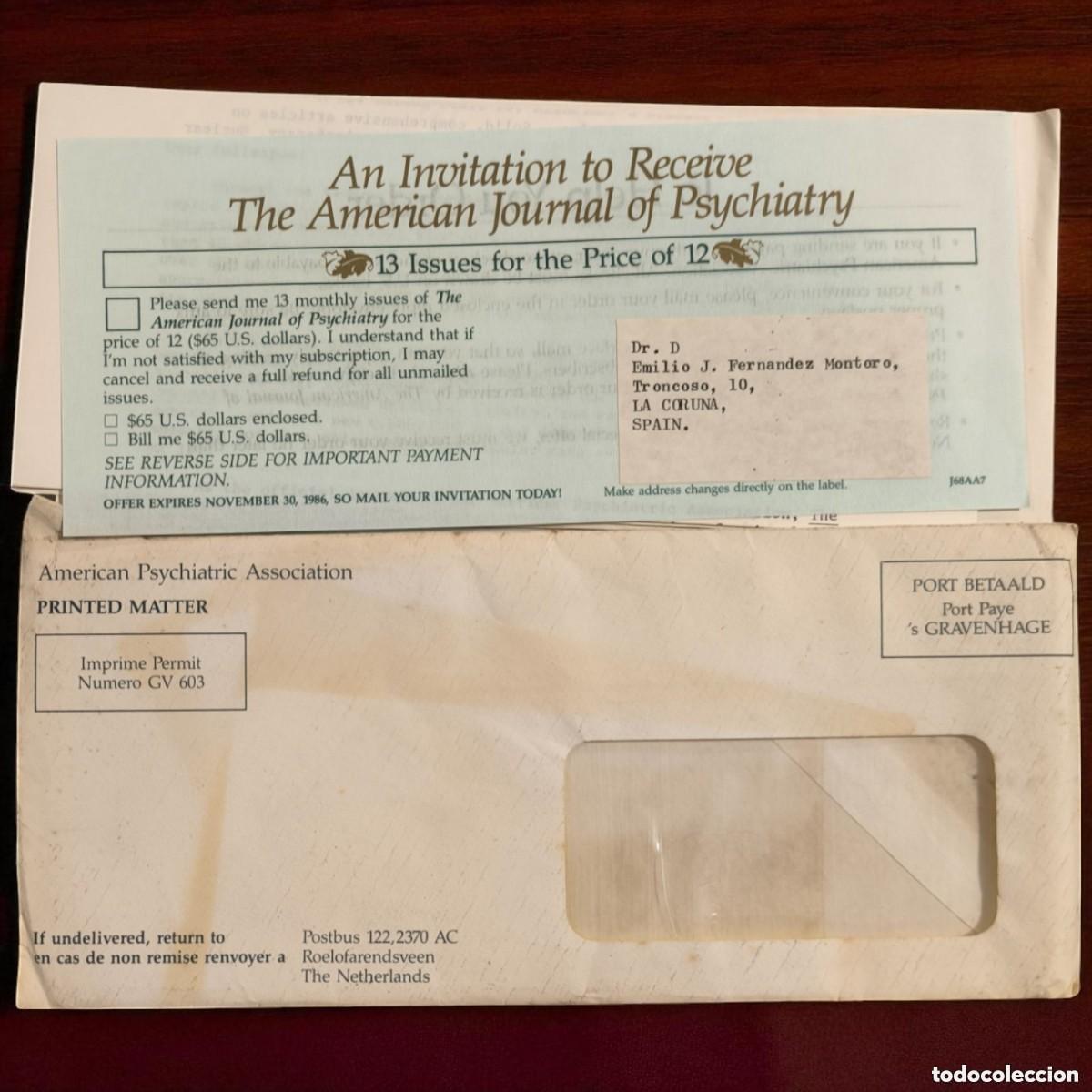 Sammelleidenschaft Andere Papierartikel: Carta Original De Suscripci&oacute;n Al American Journal Of Psychiatry &ndash; A&ntilde;o 1986