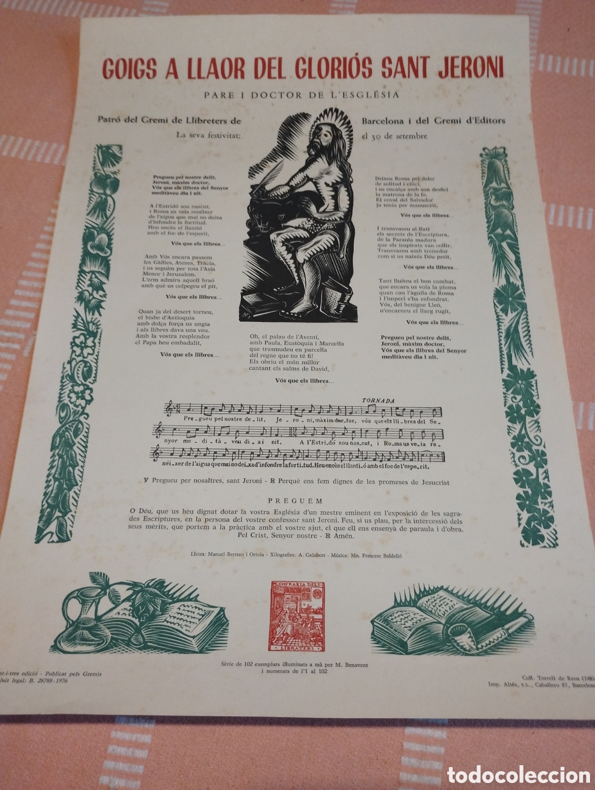 Outros artigos de papel: Goigs a llaor del glori&oacute;s Sant Jeroni Patr&oacute; dels llibreters