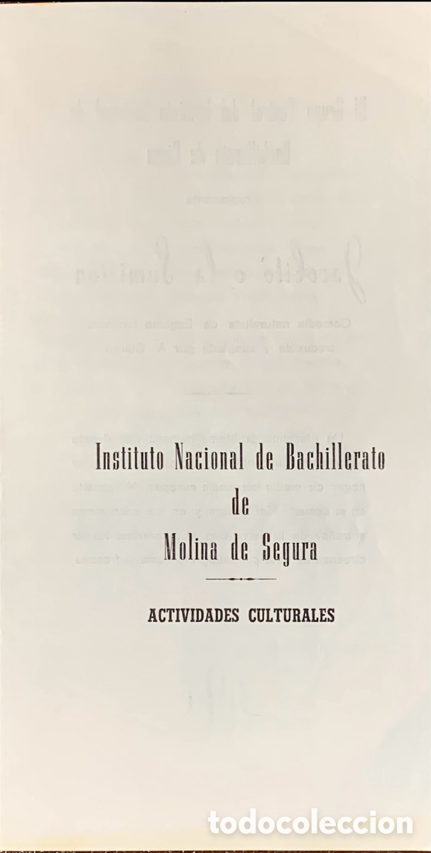 Otros art&iacute;culos de coleccionismo en papel: Folleto. Actividades Culturales. INB. Molina de Segura. Murcia. A&ntilde;os 70.