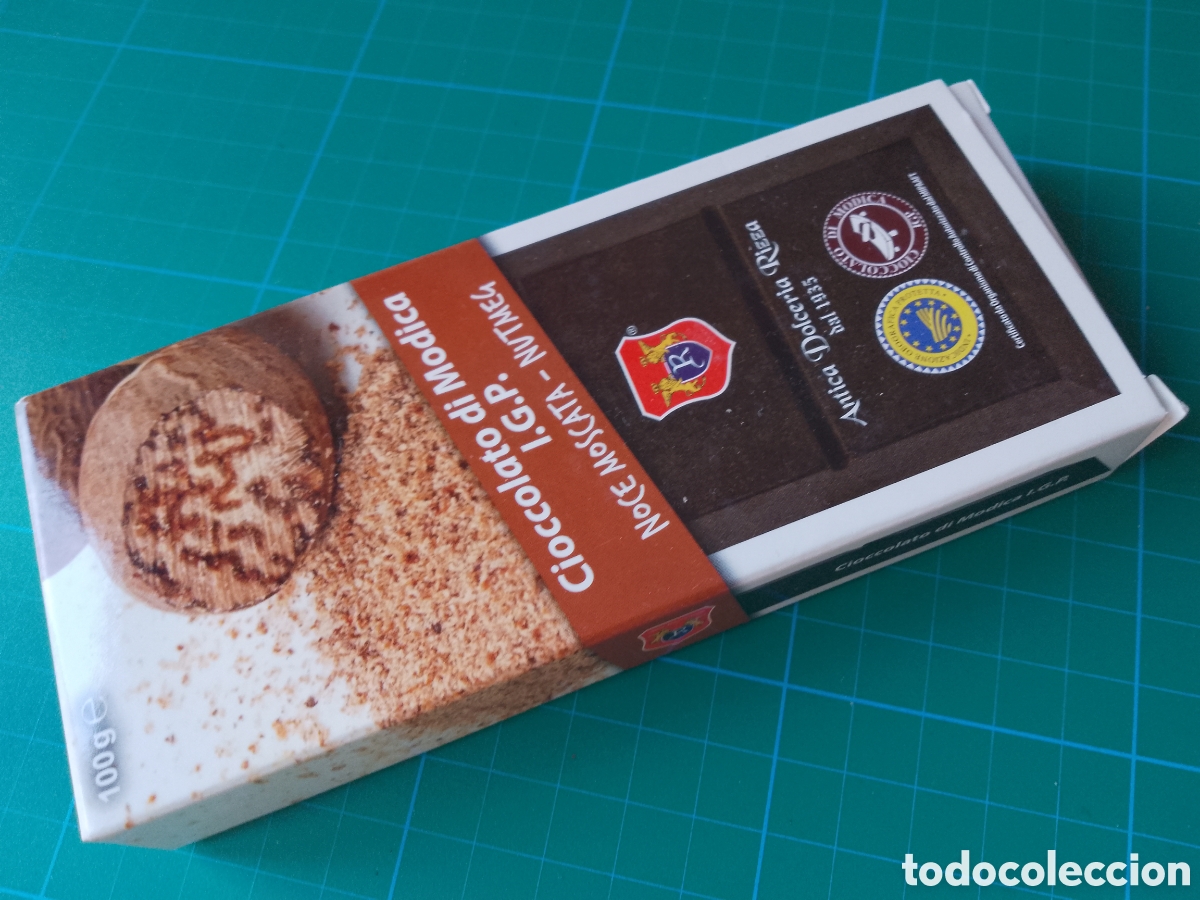 Otros art&iacute;culos de coleccionismo en papel: Cioccolato di M&oacute;dica I.G.P. Noche moscata . Nutmeg . Caja vac&iacute;a tableta chocolate