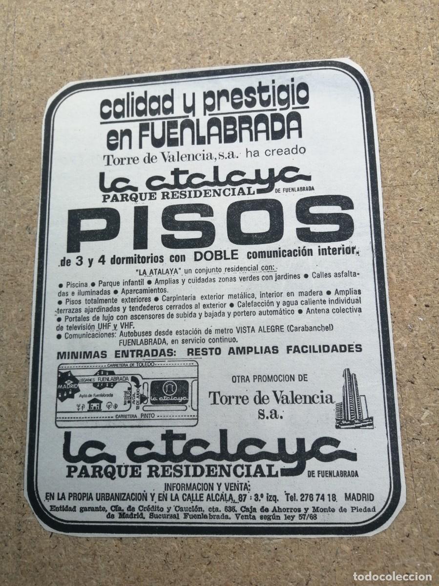 Otros art&iacute;culos de coleccionismo en papel: ANUNCIO. PISOS EN LA ATALAYA, PARQUE RESIDENCIAL. FUENLABRADA, MADRID