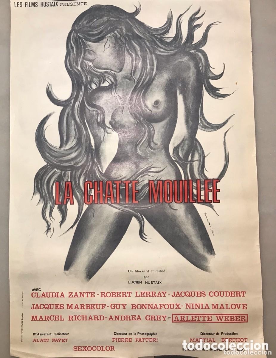 Outros artigos de papel: P&oacute;ster cartel cine franc&eacute;s la chatte mouillee, a&ntilde;os 70.LUCIEN HUSTAIX