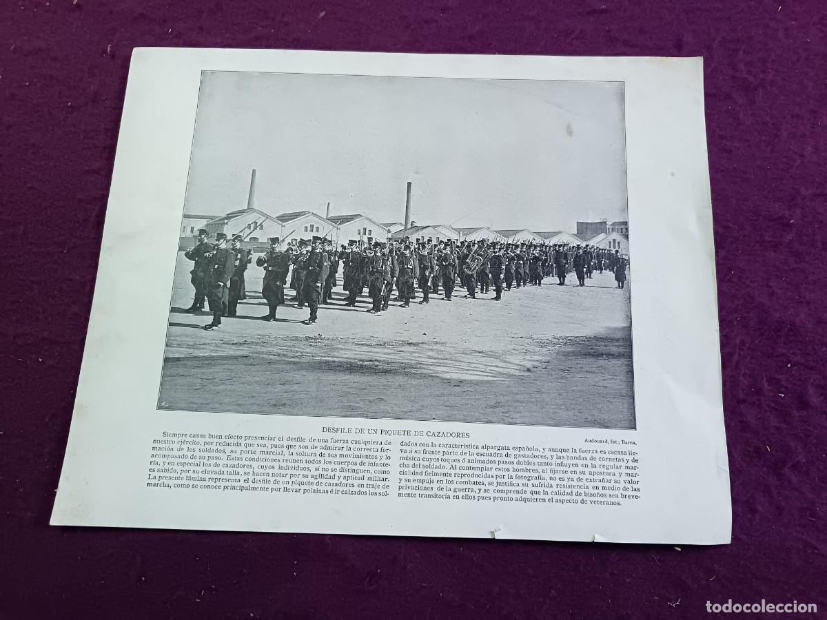 Otros art&iacute;culos de coleccionismo en papel: Fototipia, S. XIX, publicada en El Panorama Nacional, Desfile de un Piequete de Cazadores, Barcelona