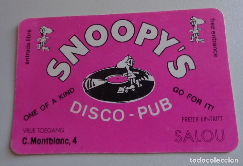 Otros art&iacute;culos de coleccionismo en papel: TARJETA ENTRADA ANTIGUA DISCO PUB DISCOTECA SNOOPY'S SALOU TARRAGONA.