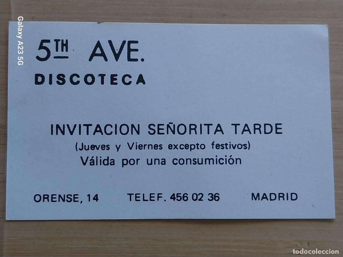 Otros art&iacute;culos de coleccionismo en papel: 5TH AVE DISCOTECA TARJETA INVITACION COPA CALLE ORENSE MADRID VINTAGE 8.5X5 CM ***