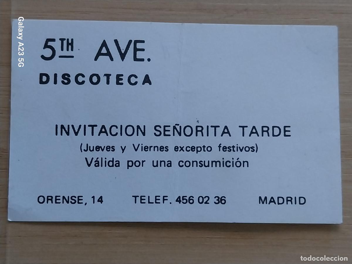 Otros art&iacute;culos de coleccionismo en papel: 5TH AVE DISCOTECA TARJETA INVITACION COPA CALLE ORENSE MADRID VINTAGE 8.5X5 CM **
