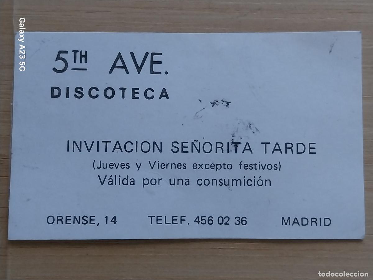 Otros art&iacute;culos de coleccionismo en papel: 5TH AVE DISCOTECA TARJETA INVITACION COPA CALLE ORENSE MADRID VINTAGE 8.5X5 CM *