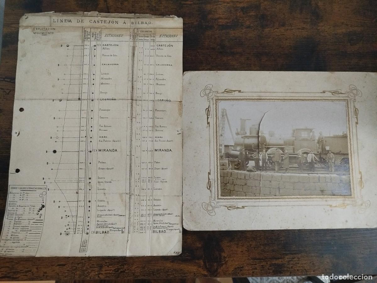 Otros art&iacute;culos de coleccionismo en papel: Plano antiguo l&iacute;nea f&eacute;rrea Castej&oacute;n Bilbao + Foto de principios Siglo XX