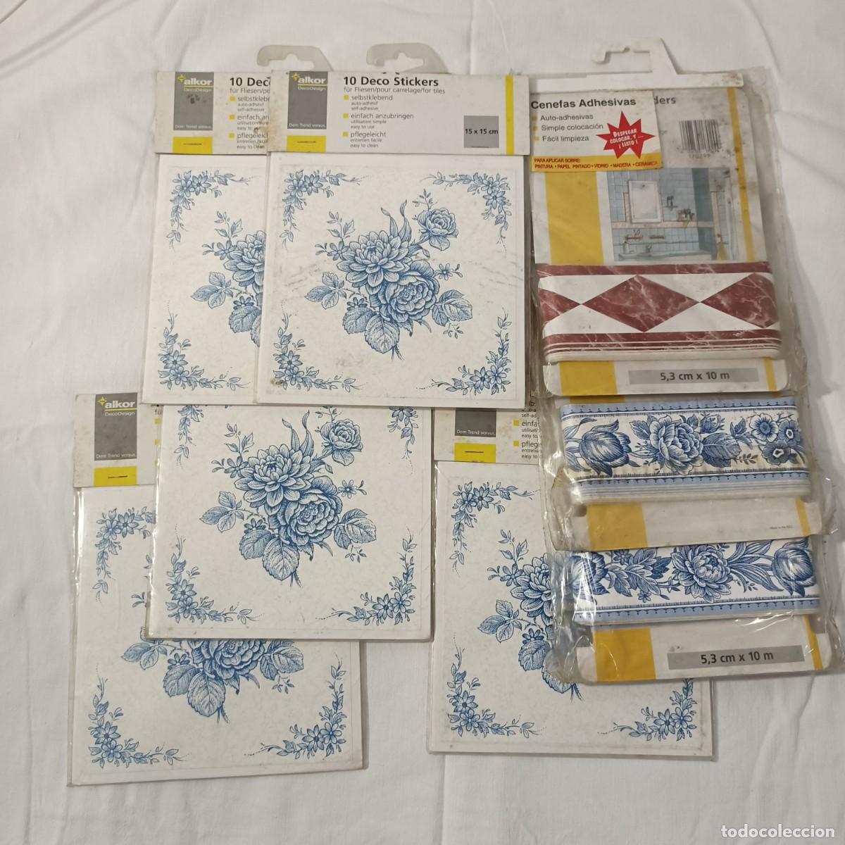 Otros art&iacute;culos de coleccionismo en papel: Cenefas y azulejos (pegatinas imitando), tipo papel pintado, autoadhesivas, a&ntilde;os 70/80.