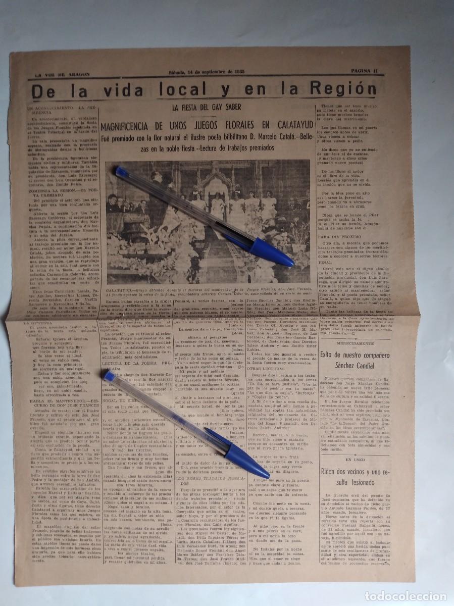 Otros art&iacute;culos de coleccionismo en papel: CALATAYUD JUEGOS FLORALES LA FIESTA DEL GAY SABER MARCELO CATAL&Aacute; LA VOZ DE ARAG&Oacute;N HOJA PRENSA 1935