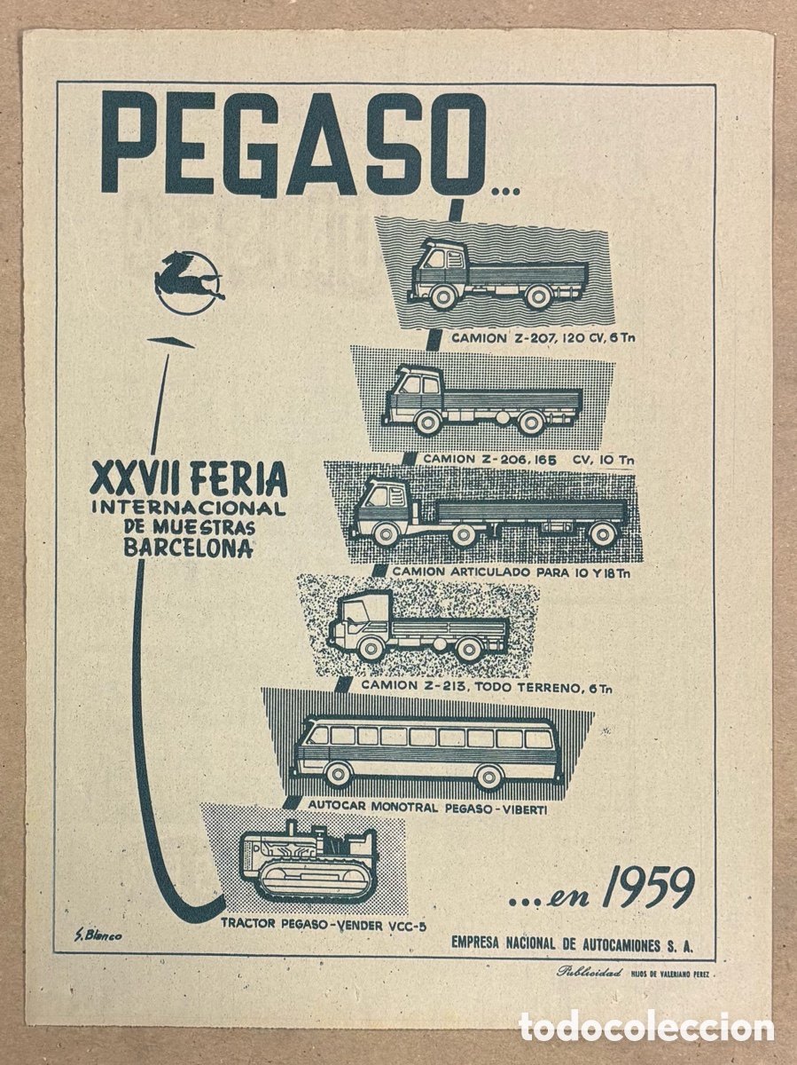 Otros art&iacute;culos de coleccionismo en papel: CAMIONES PEGASO EN LA FERIA INTERNACIONAL DE MUESTRAS DE BARCELONA. ANUNCIO PUBLICITARIO DE 1959.
