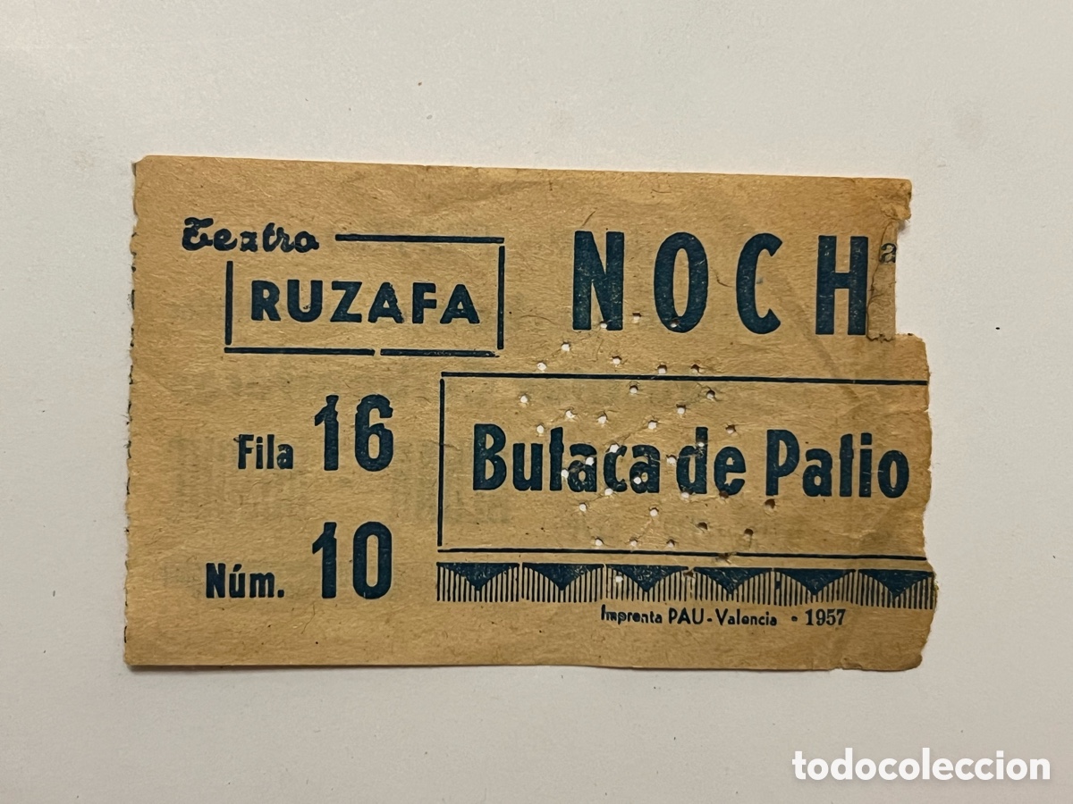 Otros art&iacute;culos de coleccionismo en papel: TEATRO RUZAFA, Valencia. Entrada Butaca de patio (a.1957) reverso publicidad carbones AZNAR