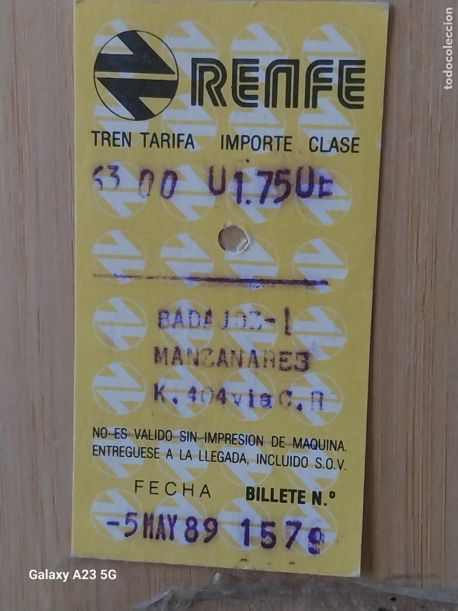 Paper Collecting Others: RENFE BADAJOZ - MANZANARES BILLETE TRANSPORTE 7.5X4 CMS ORIGINAL A&Ntilde;O MAY 1989 ORIGINAL
