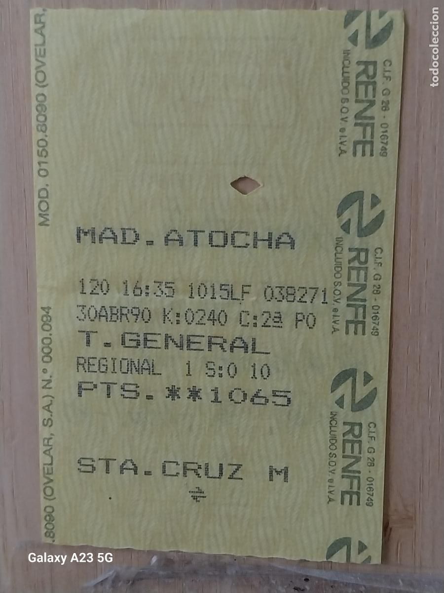 Paper Collecting Others: RENFE ATOCHA - STA CRUZ MUDELA BILLETE TRANSPORTE 8.3X5.4 CMS ORIGINAL A&Ntilde;O ABRIL 1990 ORIGINAL