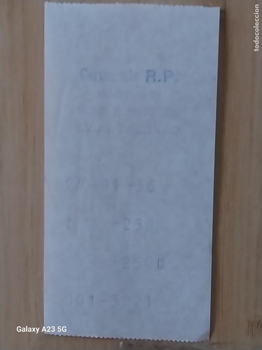 Otros art&iacute;culos de coleccionismo en papel: CERVECERIA R.P. TICKET CAJA 250 PTAS A&Ntilde;OS 80 8.8X4.4 CMS CALLE HUERTAS