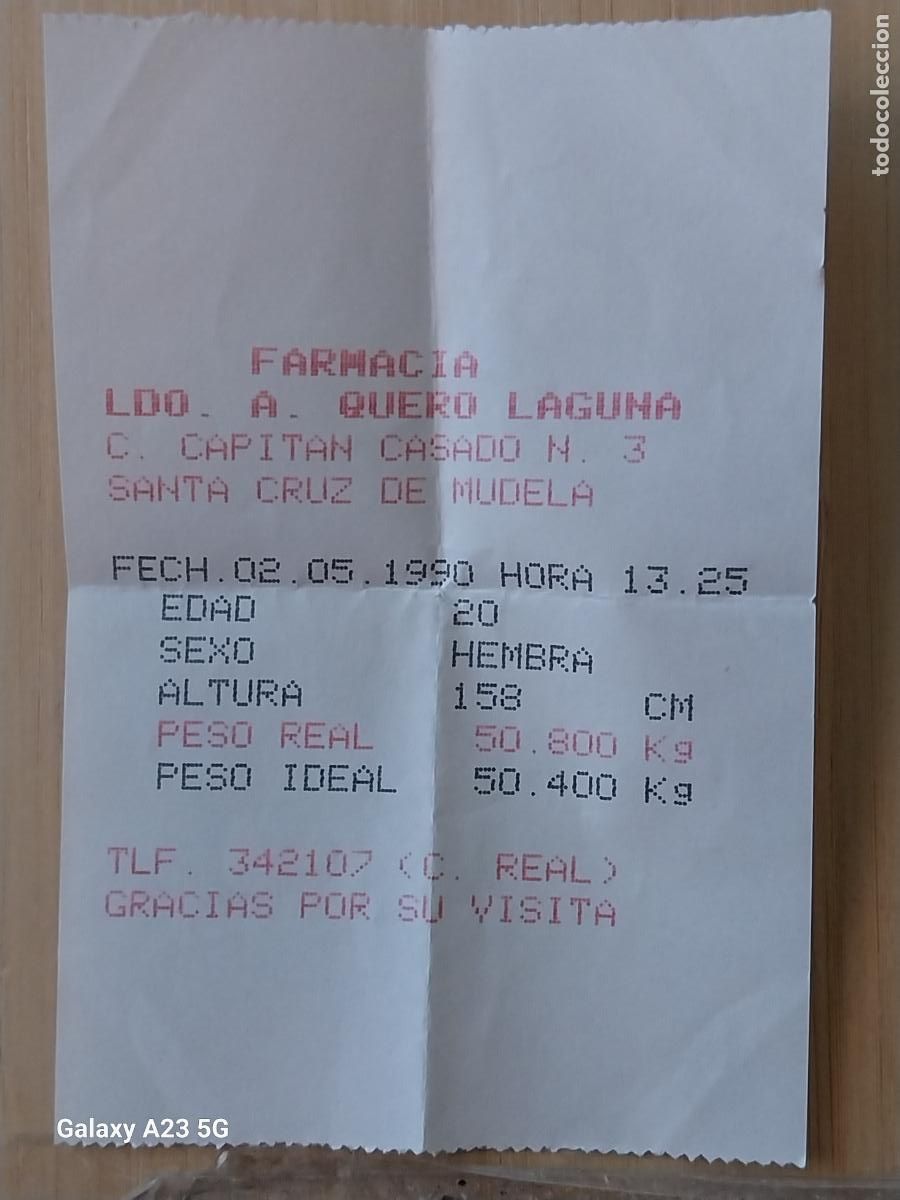 Otros art&iacute;culos de coleccionismo en papel: SANTA CRUZ MUDELA TICKET B&Aacute;SCULA FARMACIA QUERO LAGUNA MAYO 1990 11X7.5 CMS CALLE CAPITAN CASADO