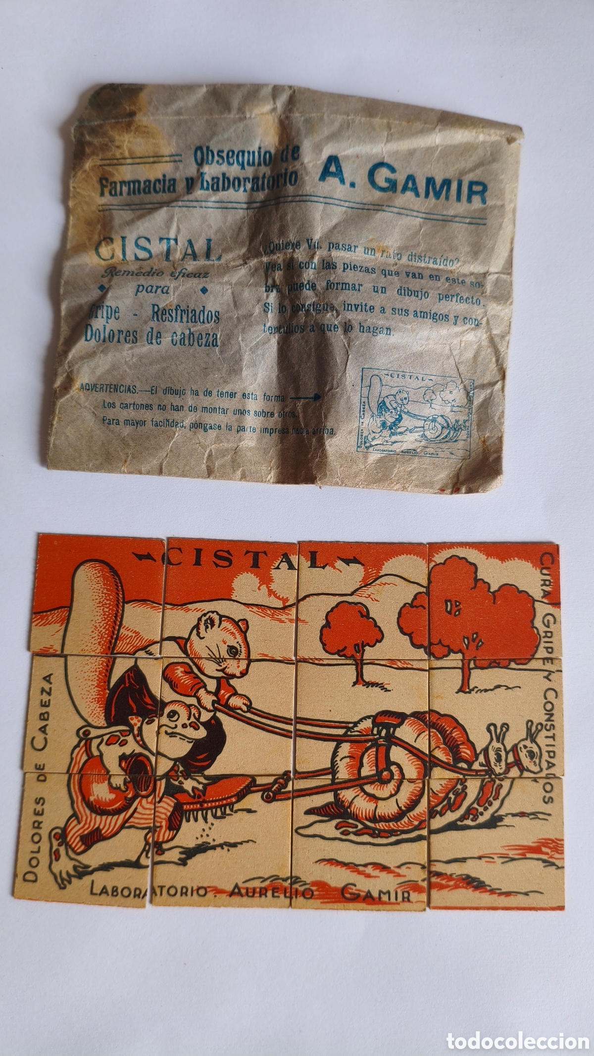Otros art&iacute;culos de coleccionismo en papel: Puzzle + sobre. Cristal gripe. Obsequio Laboratorio Farmacia Aurelio Gamir Valencia a&ntilde;os 20s &Uacute;nico.