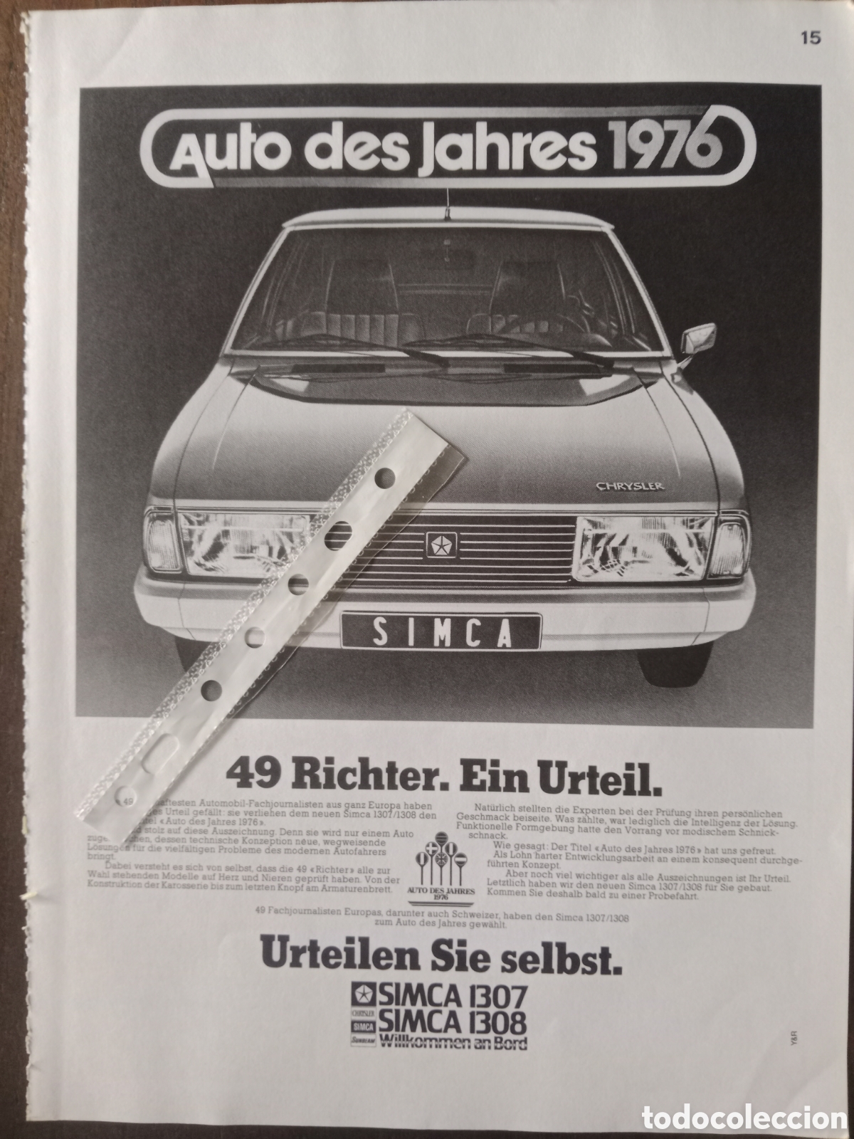 Otros art&iacute;culos de coleccionismo en papel: Publicidad autom&oacute;vil Simca de 1975