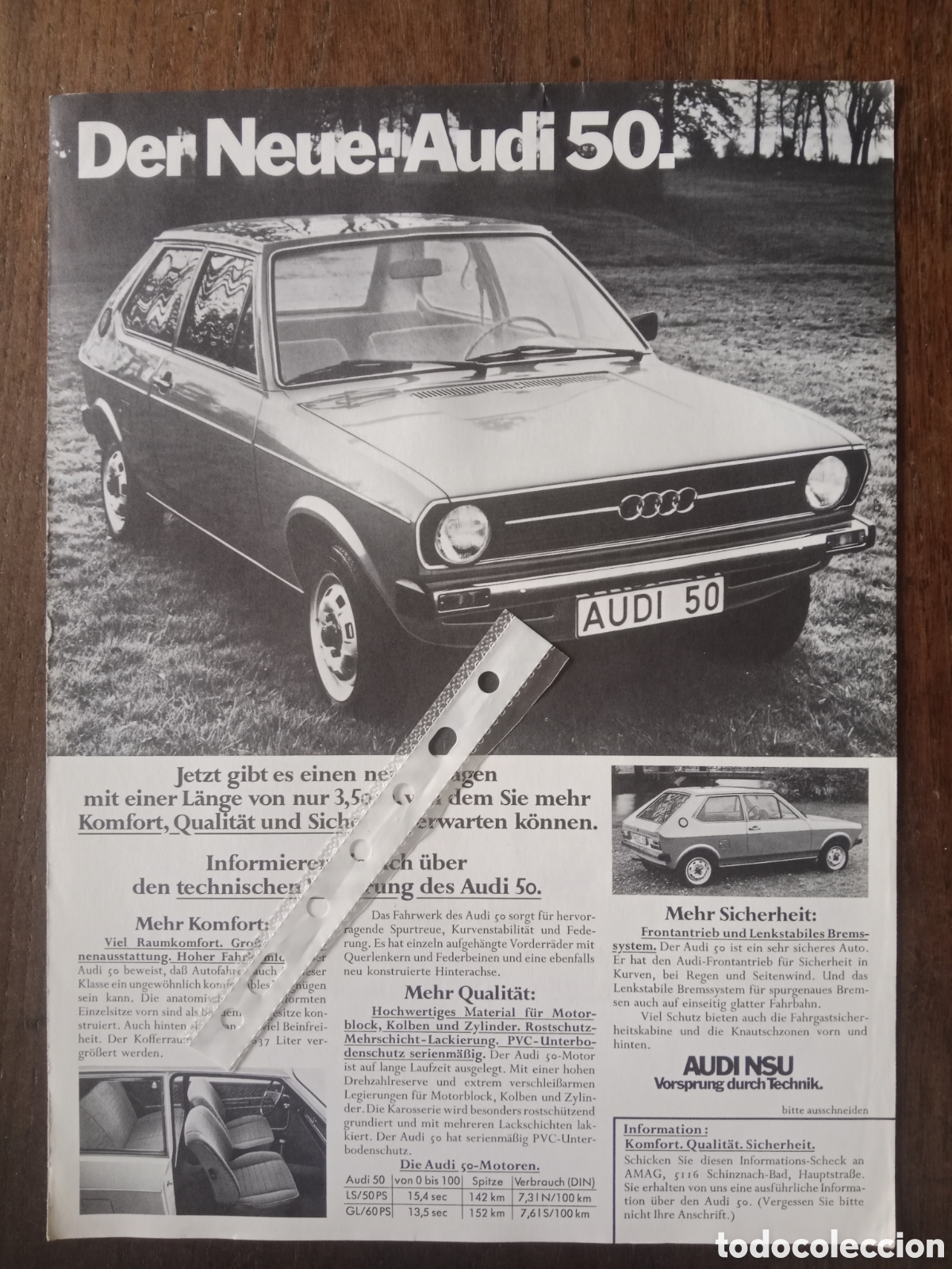 Otros art&iacute;culos de coleccionismo en papel: Publicidad autom&oacute;vil Audi 50 de 1975