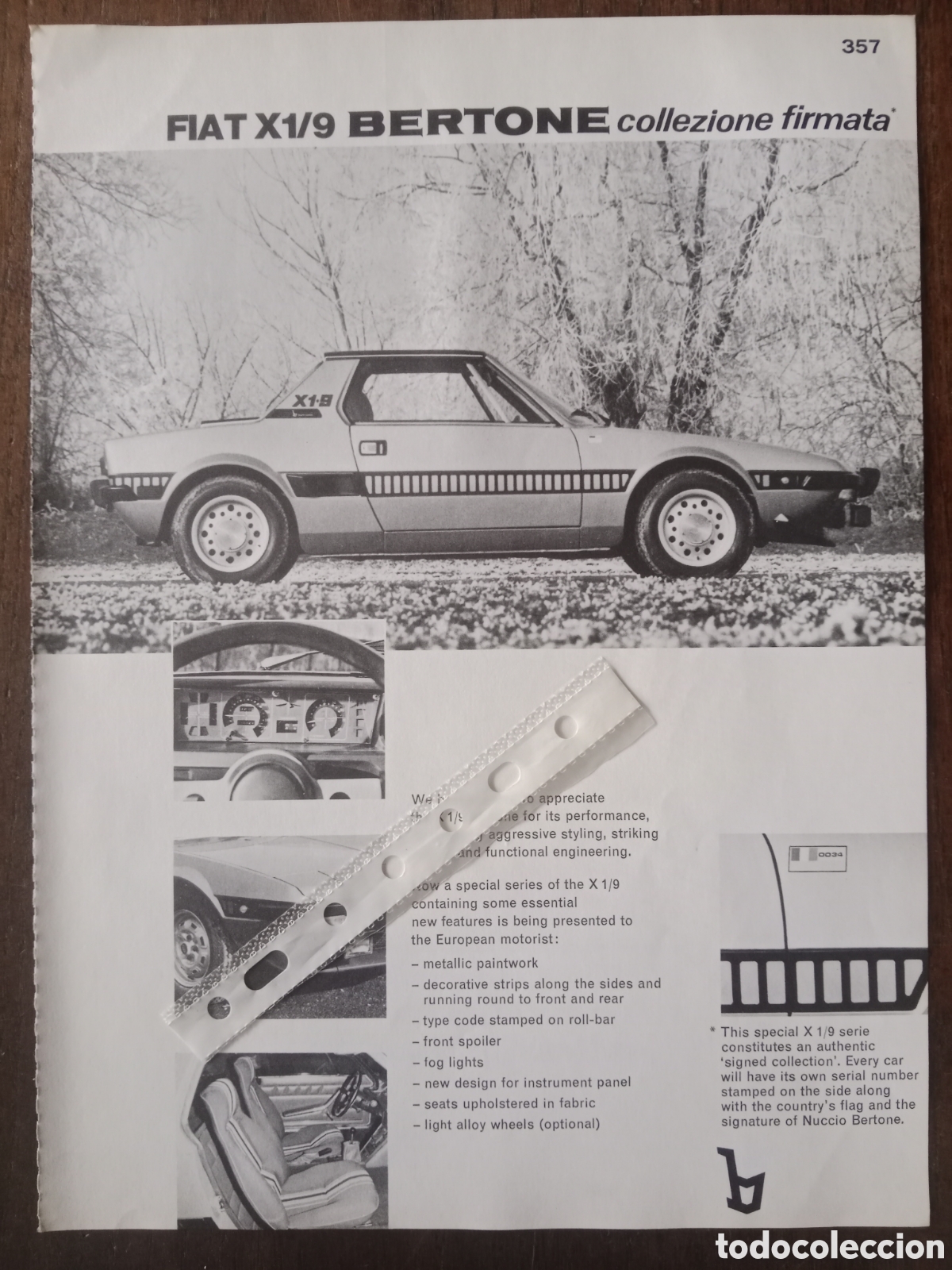 Otros art&iacute;culos de coleccionismo en papel: Publicidad autom&oacute;vil Fiat X1/9 Bertone de 1975