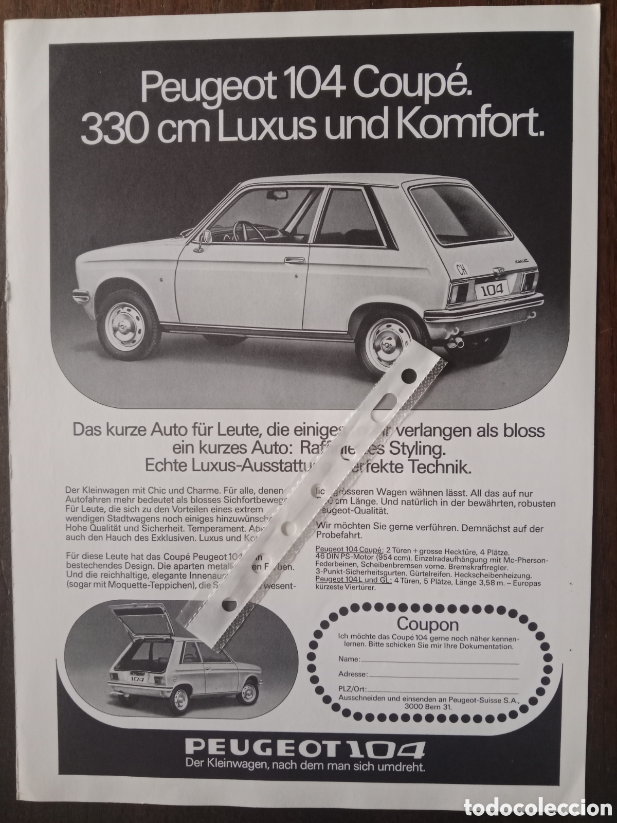 Otros art&iacute;culos de coleccionismo en papel: Publicidad autom&oacute;vil Peugeot 104 de 1975