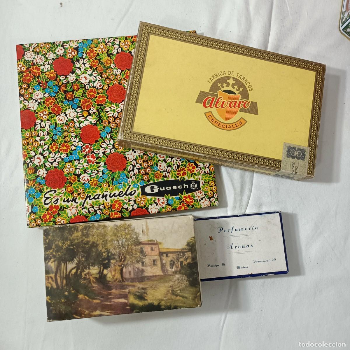 Otros art&iacute;culos de coleccionismo en papel: Lote de cajas cart&oacute;n, vintage, diferentes marcas y productos. Pa&ntilde;uelos, perfumer&iacute;a, tabaco, paisaje.