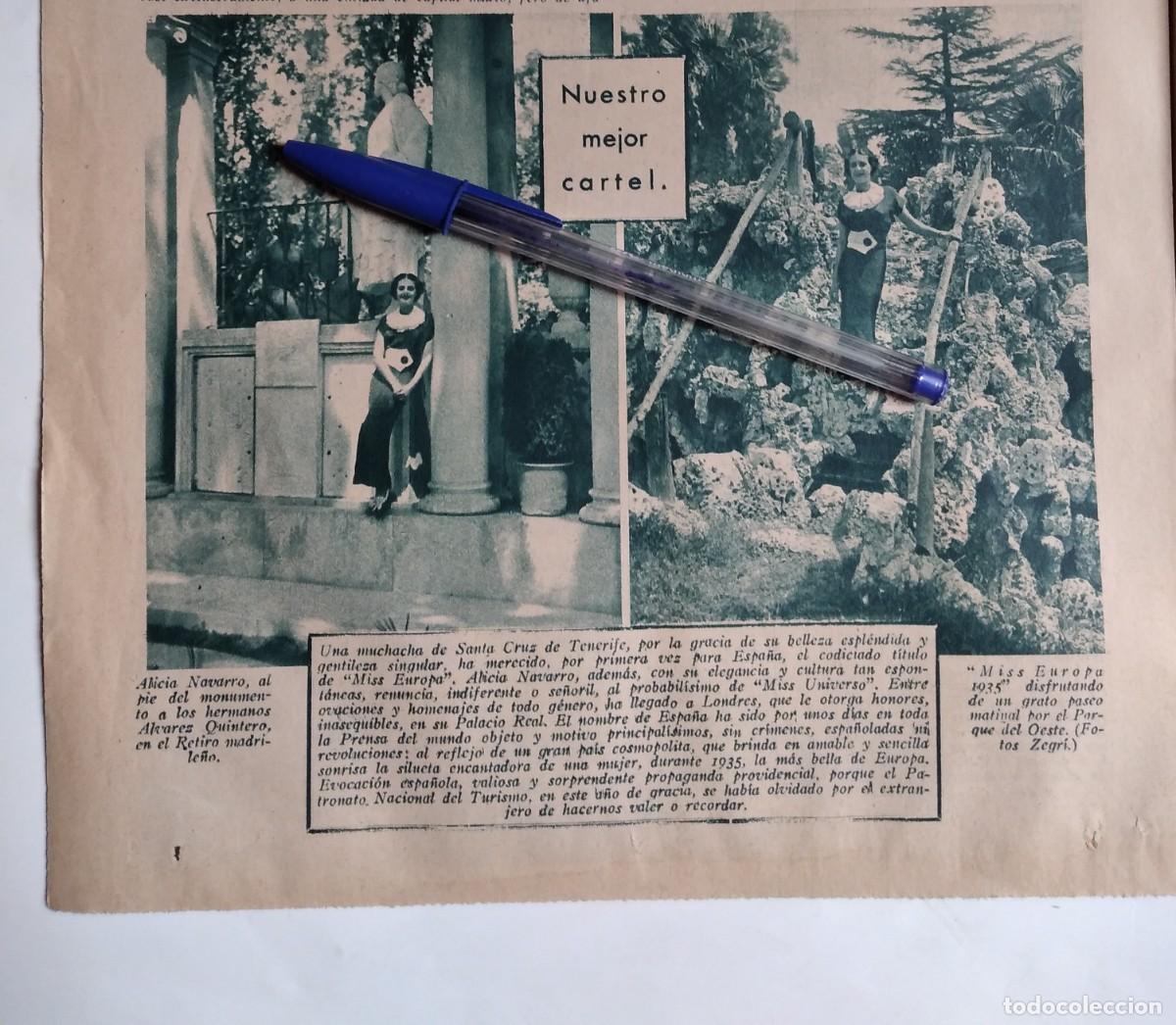 Otros art&iacute;culos de coleccionismo en papel: ALICIA NAVARRO CAMBRONERO MISS EUROPA 1935 FOTOS EL RETIRO MADRID PARQUE DEL OESTE RECORTE PRENSA A