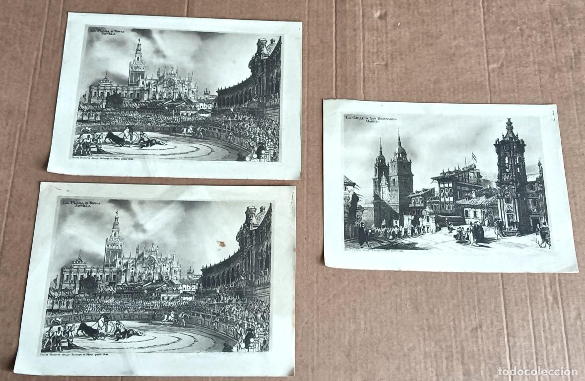 Otros art&iacute;culos de coleccionismo en papel: 3 litograf&iacute;as o grabado / La calle de San Bernardo Madrid &ndash; 2 / la plaza de toros de Sevilla