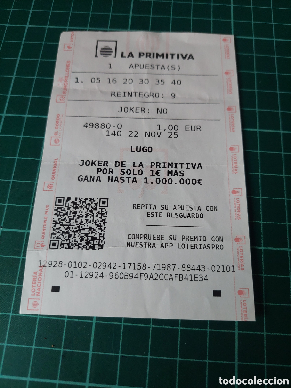 Otros art&iacute;culos de coleccionismo en papel: LA PRIMITIVA APUESTAS LUGO 2025 Boleto