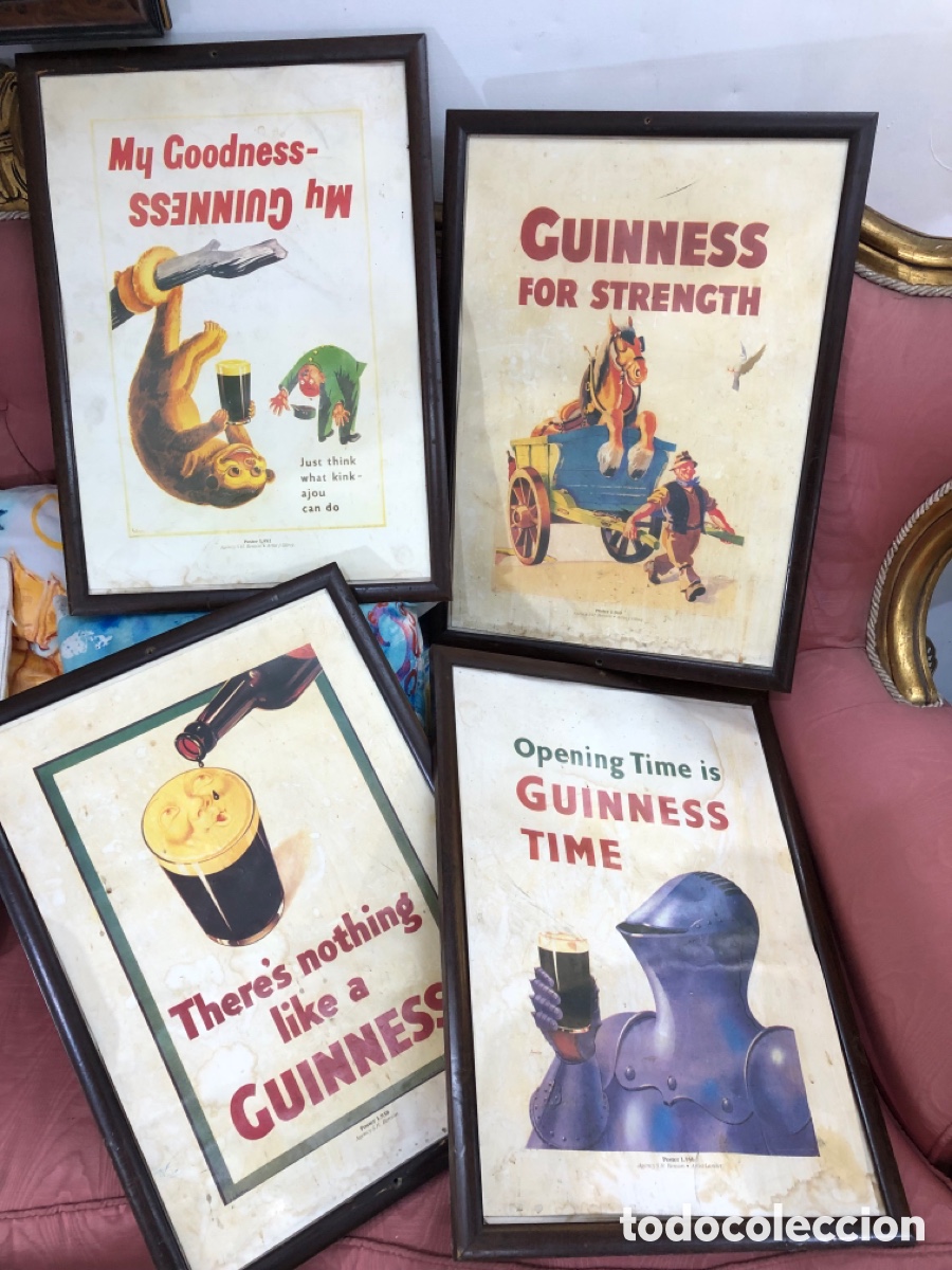 Otros art&iacute;culos de coleccionismo en papel: Lote 4 l&aacute;minas enmarcadas publicidad cl&aacute;sica Guinness (Gilroy y Lander)