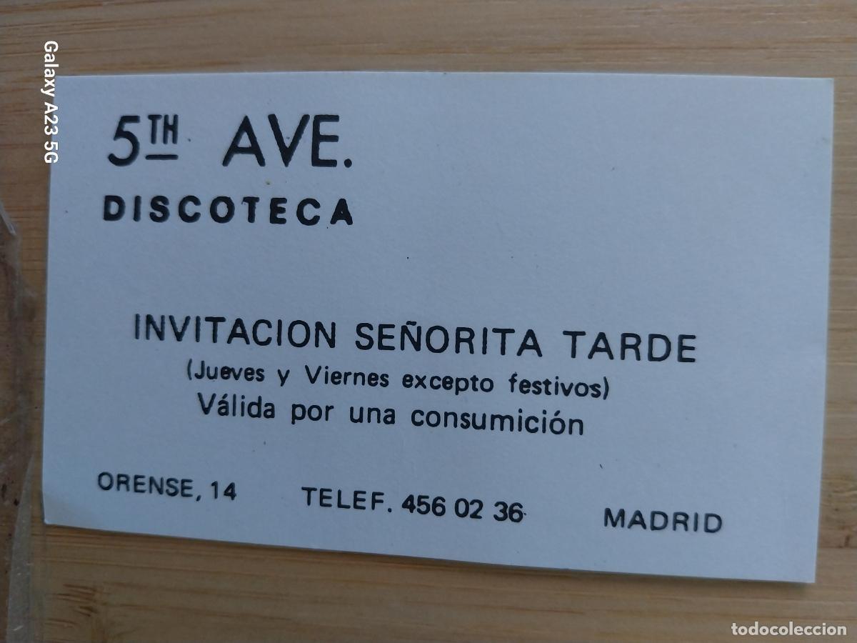 Otros art&iacute;culos de coleccionismo en papel: 5TH AVE DISCOTECA TARJETA INVITACION SE&Ntilde;ORITA TARDE COPA CALLE ORENSE MADRID VINTAGE 8.5X5 CM *--